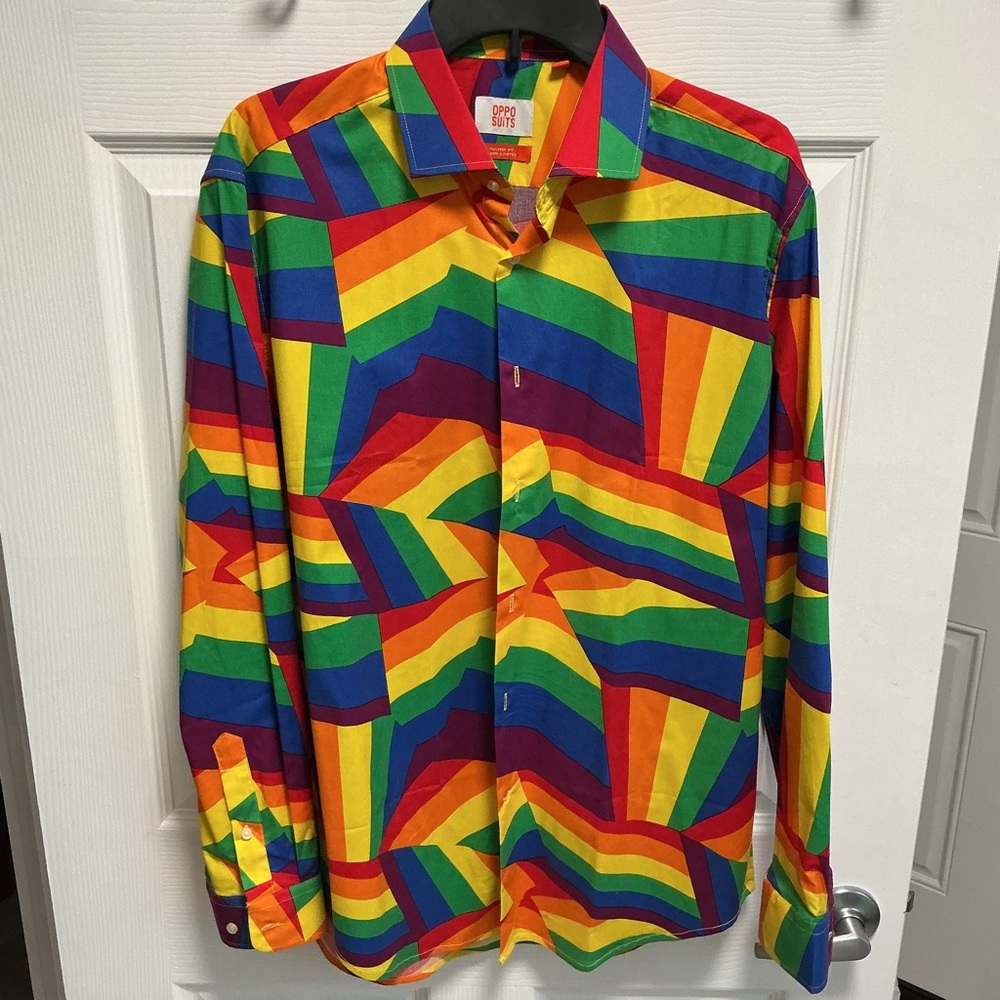 Oppo Vibrant Zug Zag Multicolor Rainbow Men's Shirt Sz L